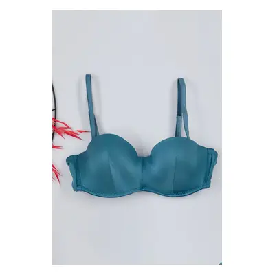 Trendyol Blue Push-Up Full Cup Strapless Knitted Bra with Removable String Straps