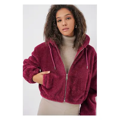 Bigdart Hooded Plush Crop Jacket - Plum