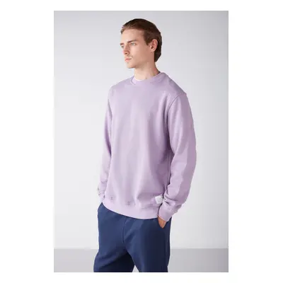 GRIMELANGE Travis Men's Organic Fabric Soft Regular Fit Round Neck Lilac Sweatshir