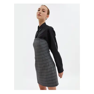 Koton Mini Strapless Dress with Faux Leather Detail on the Collar