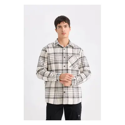 DEFACTO Regular Fit Plaid Flannel Pocket Detail Long Sleeve Shirt