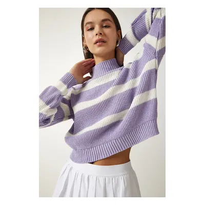 Happiness İstanbul Women's Lilac High Neck Striped Knitwear Sweater