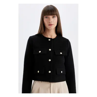 DEFACTO Crop Crew Neck Button-Down Blazer Jacket