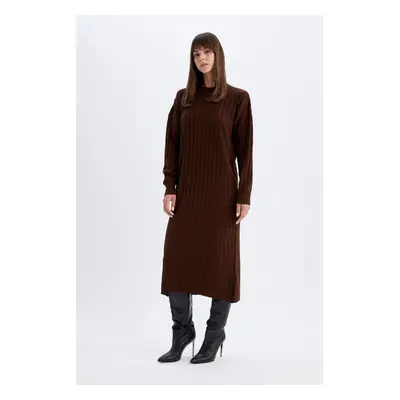 DEFACTO Regular Fit Half Turtleneck Basic Plain Long Sleeve Knit Dress