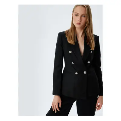 Koton Double Breasted Blazer Jacket with Buttoned Pockets