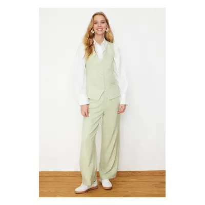 Trendyol Mint Linen Look Stylish Vest Trousers Woven Bottom Top Set