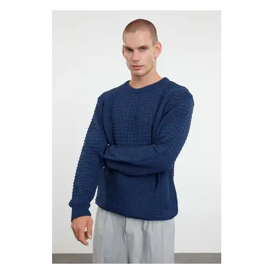 Trendyol Indigo Regular Crew Neck Textured Knitwear Sweater