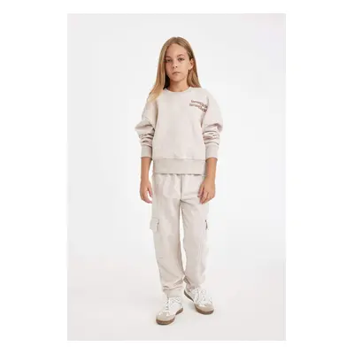 DEFACTO Girl's Cargo Pocket Elastic Waist Leg Jogger Sweatpants