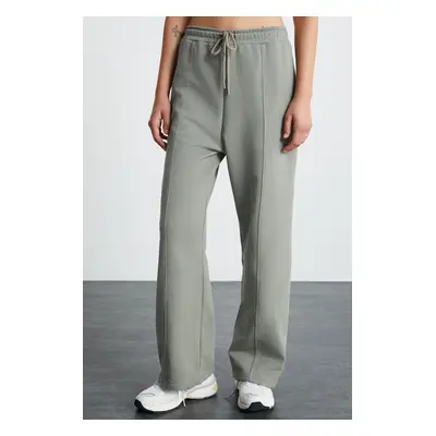 GRIMELANGE REENA Women's 100% Organic Cotton Front Ribbed Light Khaki Sweatpants