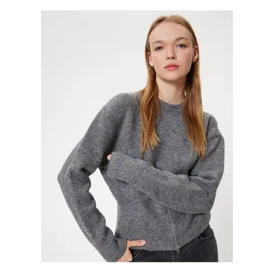 Koton Crew Neck Sweater Zipper Detailed Soft Textured Long Sleeve