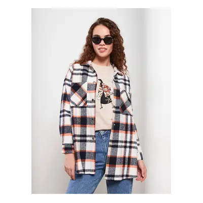 LC Waikiki Lcw Plaid Long Sleeve Oversize Gabardine Women's Lumberjack Shirt Jacket