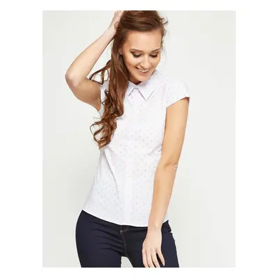 Short-sleeved shirt with salmon polka dots white