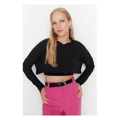 Trendyol Black Super Crop Long Sleeve Knitted Look Knitted Blouse