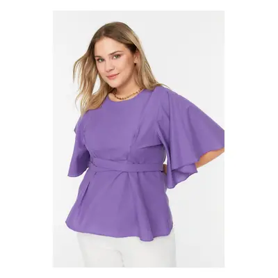 Trendyol Curve Purple Woven Tie Detail Blouse