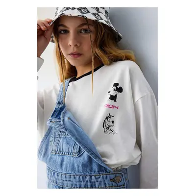 DEFACTO Girls Disney Mickey & Minnie Crop Crew Neck Long Sleeve T-shirt