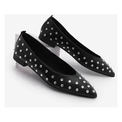 Marjin Women's Pointed Toe Stoned Ballerinas Serga Black