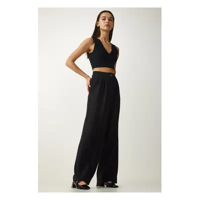 Happiness İstanbul Women's Black Pleated Palazzo Trousers