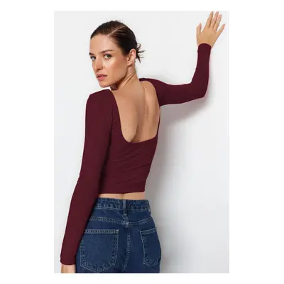 Trendyol Dark Burgundy Cotton Backless Fitted/Fits Body Flexible Knitted Blouse