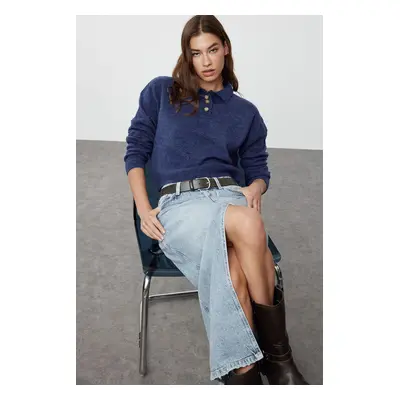 Trendyol Indigo Soft Textured Basic Knitwear Sweater