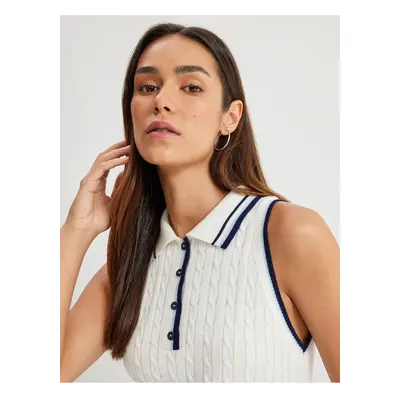 Koton Button Detail Color Contrast Striped Sleeveless Polo Neck Knit Top