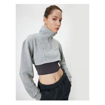 Koton Crop Sweatshirt Oversize Half Zipper Stand Collar Long Sleeve