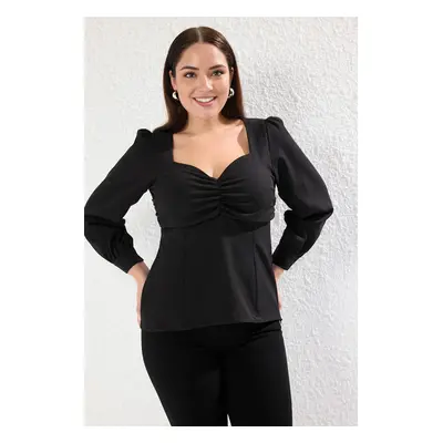 Trendyol Curve Black Finike Woven Plus Size Blouse