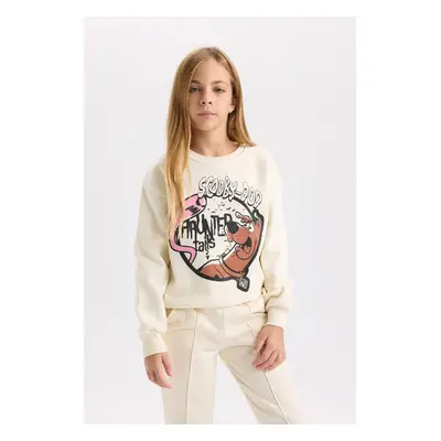 DEFACTO Girl Ecru Scooby Doo Relax Fit Crew Neck Sweatshirt