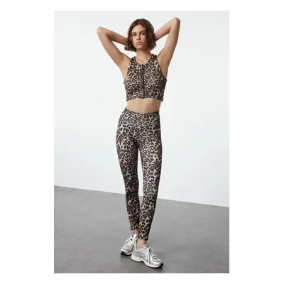 Trendyol Multicolored Leopard Patterned Full Length Knitted Sports Leggings