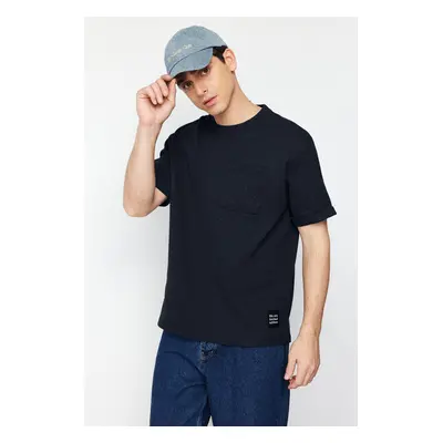 Trendyol Basic Navy Blue Relaxed Textured Cut Waffles Pocket Labeled Short Sleeve T-shirt