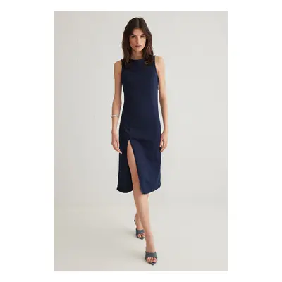 Trendyol Dark Blue Slit Midi Denim Dress