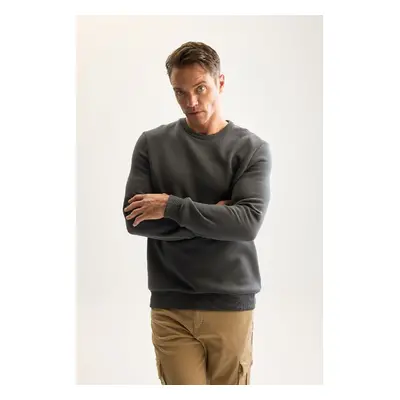 DEFACTO Thread Cotton Raised Polar Fleece Regular Fit Crew Neck Thick Sweatshirt