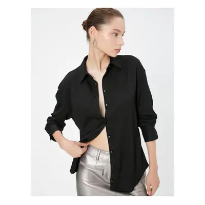 Koton Basic Blouse Long Sleeve Shirt Collar Button Closure Textured