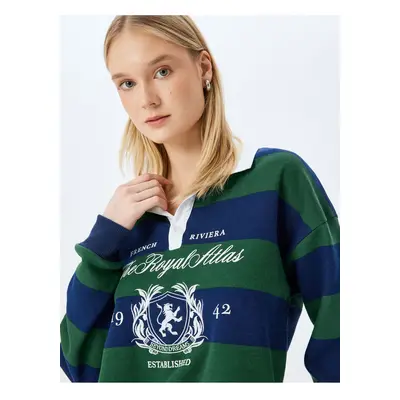 Koton Shirt Collar College Printed Color Block Raised Sweatshirt