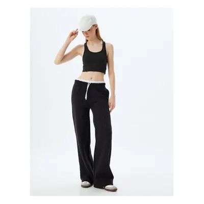 Koton High Waist Sweatpants Double Waist Detailed Ribbed Tied Waist