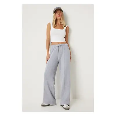 Happiness İstanbul Women's Grey Wide Leg Knitted Sweatpants