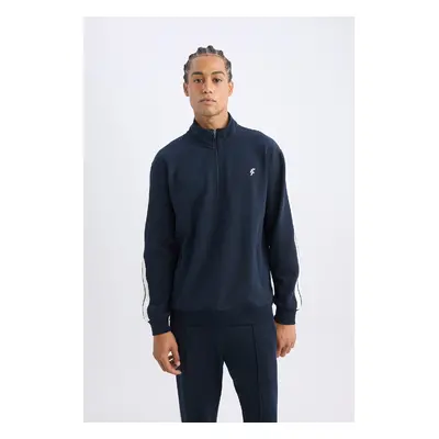 DEFACTO Navy Blue Fit Standard Fit Stand Collar Half Zipper Sportsman Sweatshirt