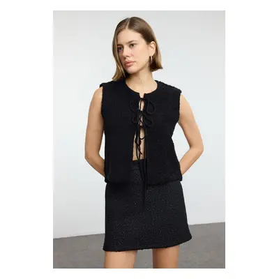 Trendyol Black Soft Textured Ribbon/Bow Detailed Knit Vest