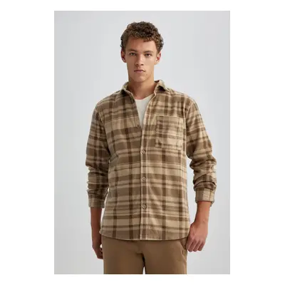 DEFACTO Regular Fit Checkered Pocket Detailed Fleece Long Sleeve Shirt