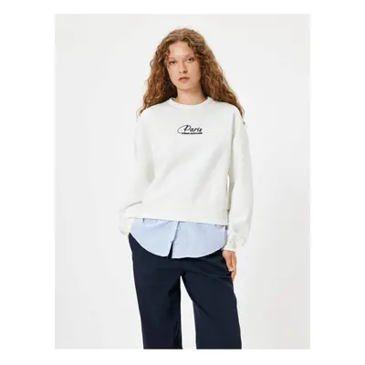 Koton Oversize Sweatshirt Crew Neck Slogan Fabric Detail