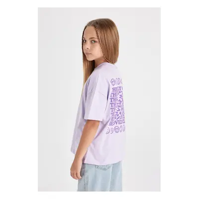 DEFACTO Girls Oversize Wide Fit Crew Neck Printed Short Sleeve T-Shirt