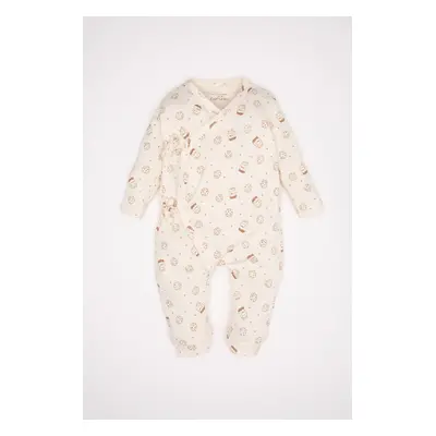 DEFACTO Baby Boy Newborn White Tied Patterned Long Sleeve Jumpsuit