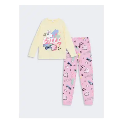 LC Waikiki Crew Neck Printed Long Sleeve Girl's Pajama Set