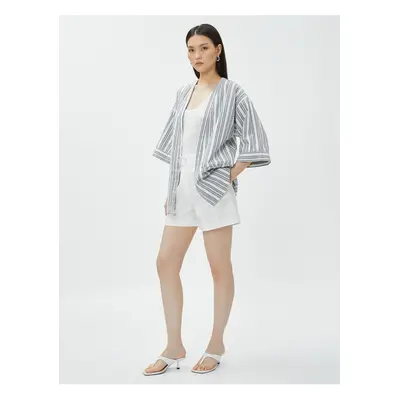 Koton Oversized lněné kimono s kapsami a krátkým rukávem