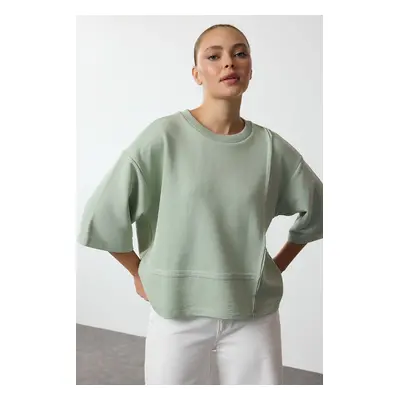 Trendyol Mint Three Quarter Sleeve Relaxed/Comfortable Pattern Knitted T-Shirt