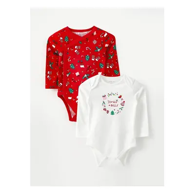 LC Waikiki Long Sleeve Christmas Themed Baby Girl Snap-On Bodysuit 2-Piece