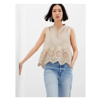 GAP Bavlněný peplum top s krajkou - Dámské