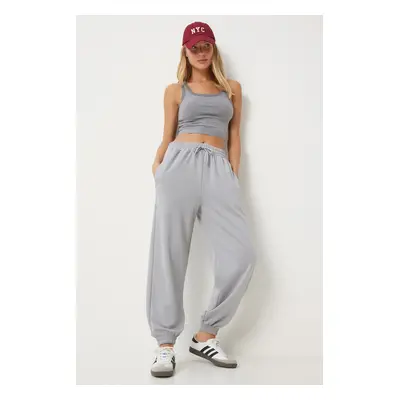 Happiness İstanbul Women's Grey Modal Blend Jogger Sweatpants