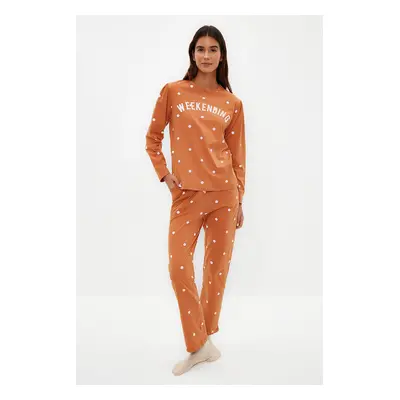 Trendyol Orange 100% Cotton Polka Dot T-shirt-Pants Knitted Pajama Set