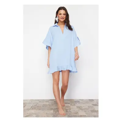 Trendyol Blue Mini Woven Ruffle Beach Dress