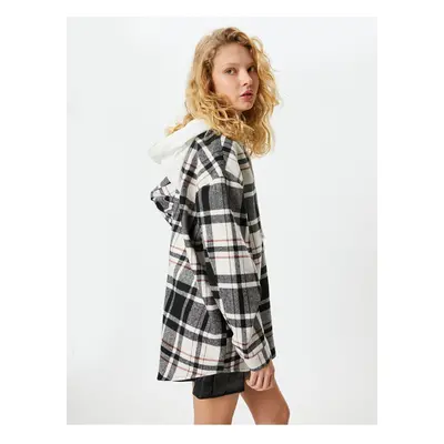 Koton Hooded Plaid Lumberjack Shirt Jacket Pocket Detail Soft Texture